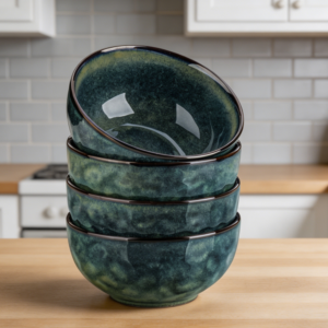24oz Green Ceramic Soup Bowls Set of 4