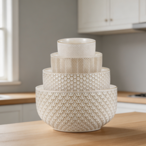 Ivory Ceramic Nesting Mixing Bowls Set of 4